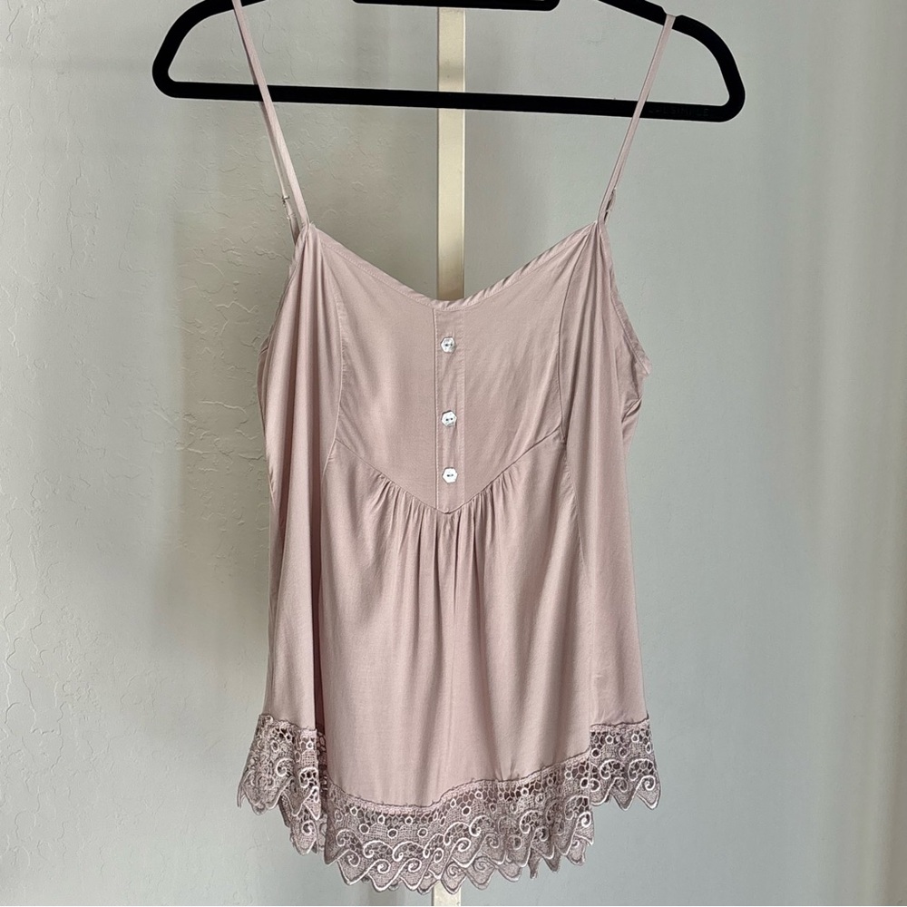 Dusty Pink Rayon Camisole Top with Embellished Ribbon Trim Hem, Medium, NWT